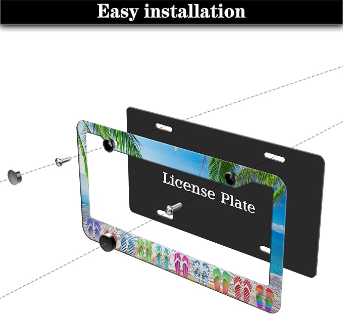 License Plate Frames Multicolor Car License Plate Frame Hawaii Beach Flip Flops Aluminum Metal Car Accessory 2 Pack with Screw Covers Set