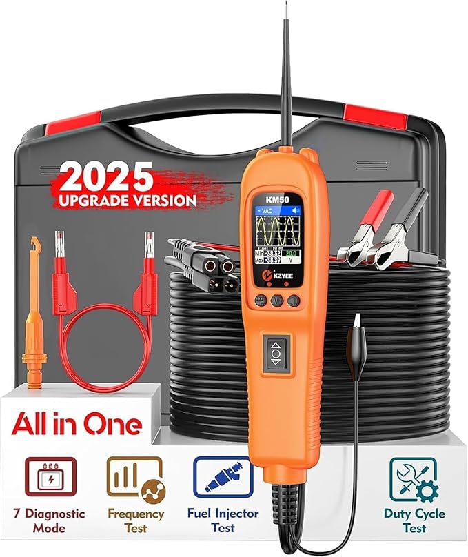 KZYEE KM50 (Upgrade of KM10) Power Circuit Probe Kit - 12V/24V Automotive Circuit Tester Current Probe with AC/DC Voltage/Resistance/Diode/Frequency/Duty Cycle/Fuel Injection, Activate Component
