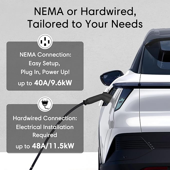 Level 2 EV Charger - 40 Amp Smart EV Charger for Home Level 2 NEMA 14-50, 240V Electric Vehicle Charging Stations 9.6kW, 25ft Cord, Outdoor/Indoor
