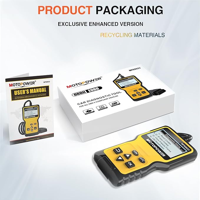 MOTOPOWER MP69033 Car OBD2 Scanner Code Reader Engine Fault Scanner CAN Diagnostic Scan Tool for All OBD II Protocol Cars Since 1996, Yellow