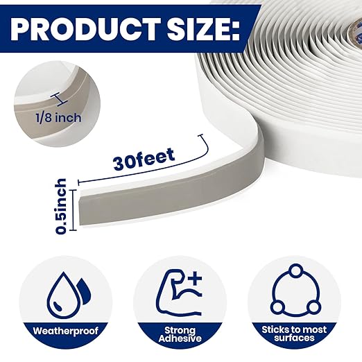 ADHES Premium Butyl Sealant Tape 1/2" x 30 'x 1/8" Gray Butyl Rubber Sealant Tape for RVs, Vehicles, Marine and Home Repair – Ideal for Headlights, Windows, Doors, and Windshields