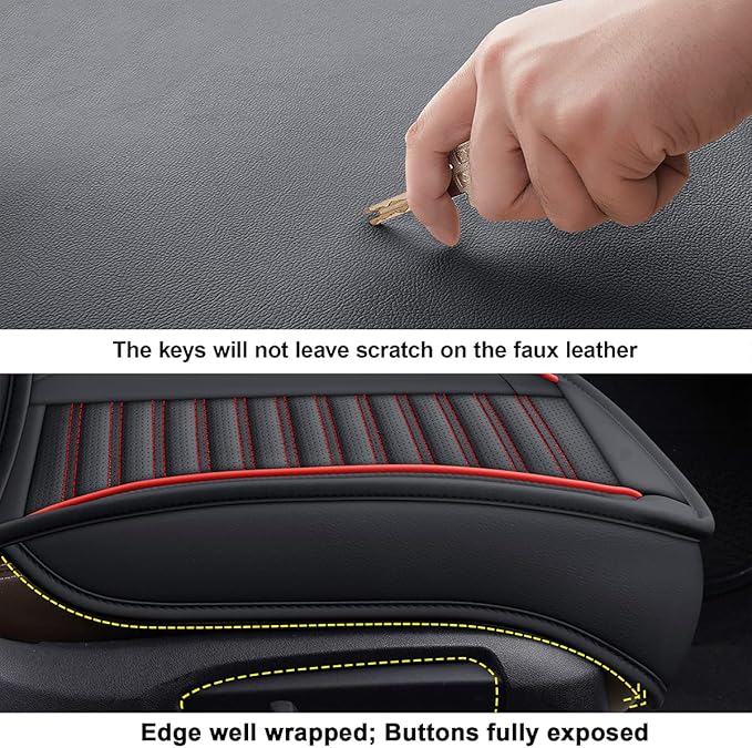 LINGVIDO Car Seat Covers,Breathable and Waterproof Faux Leather Automotive Seat Covers for Cars SUV Pick-up Truck Sedan,Universal Anti-Slip Driver Seat Cover with Backrest (Front Seat, Red)