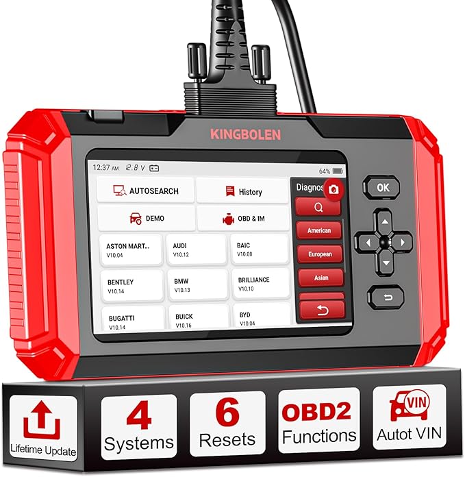 KINGBOLEN S500 OBD2 Scanner, ABS SRS Engine at Diagnostic Tool, Automotriz Code Reader with 6 Resets,Oil SAS, Brake,Throttle,FCA AutoAuth Automotive Scan Tool,AutoVIN All Cars Lifetime F-Ree Update