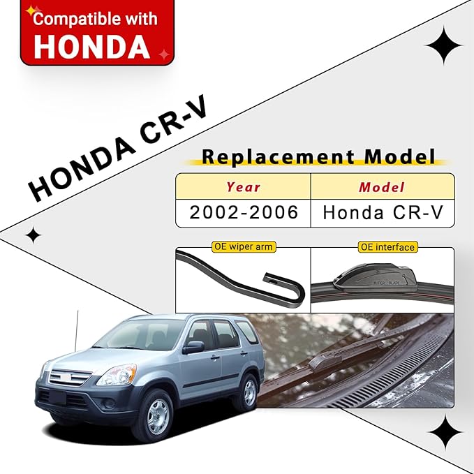 Windshield Wiper Blades Replacement for Honda CRV CR-V 2002 2003 2004 2005 2006 Original Factory Quality Front Rear Wipers Blade Set for My Car - 21" 20" 10" (Pack of 3)