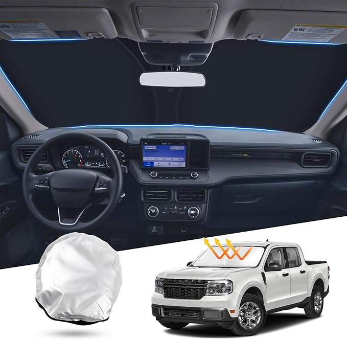 T TGBROS Windshield Sun Shade for Ford Maverick 2022-2025 Front Window Sun Shade Foldable Sun Shield Sun Visor Cover Block Heat and Sun Protection Reflective Polyester