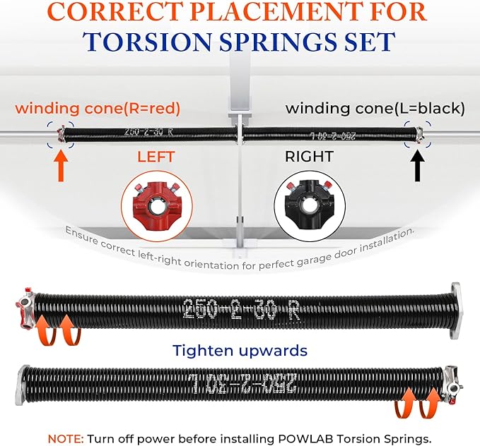 Pair of 2" Garage Door Torsion Springs (0.250'' X 2'' X 30'') with Non-Slip Winding Bars & Gloves, Heavy-Duty Replacement, 18,000 Cycles, High Precision Electrophoresis Black Coated