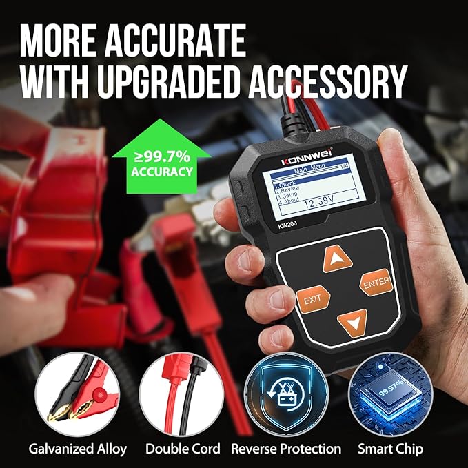 KONNWEI KW208 12V Car Battery Tester, 100-2000 CCA Load Tester Automotive Alternator Tester Digital Auto Battery Analyzer Charging Cranking System Tester for Truck Marine Motorcycle SUV Boat