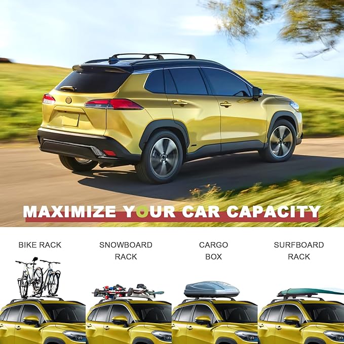 KINGGERI 260Lbs Lockable Roof Rack Cross Bars Compatible with Toyota Corolla Cross 2022 2023 2024 2025 (with Flush Side Rails), Heavy Duty All Aluminum Rail Crossbar Anti-Theft Metal Matte Coated