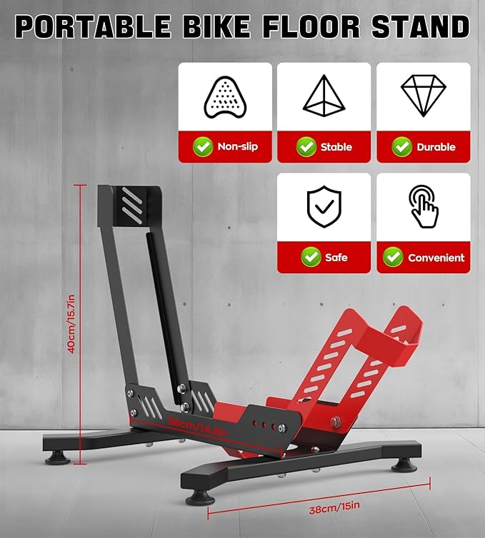 Bike Stand Floor, Portable Bike Rack for Garage 3.5" Wide Tire Indoor Bike Holder, Front and Rear Wheel Parking Rack Fit for 24"-29" Bike