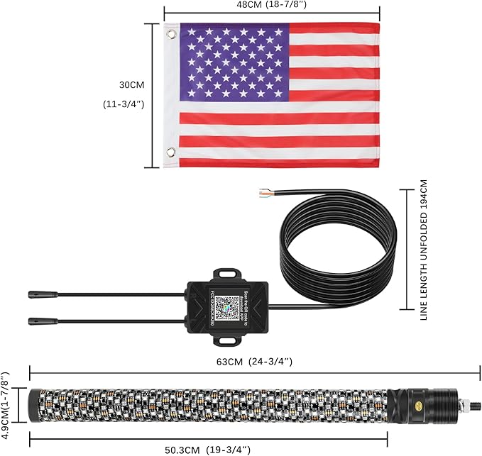 DREAMIZER 2PCS 2FT Fat Whip Lights 360°Spiral Chase Offroad Warning Lighted Antenna LED Whips Side by Side with Turn Signal Brake Reserving Lights for UTV ATV RZR Can-Am SXS Polaris Offroad Truck