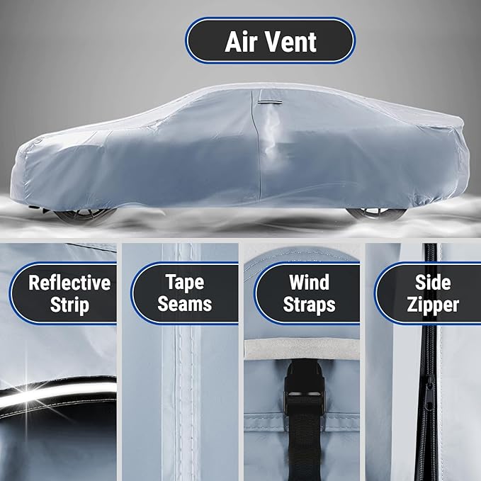 iCarCover Premium Car Cover for 1964-1967 Chevy Chevelle Wagon Heavy Duty Waterproof All Weather Automobiles Custom Fit Indoor Outdoor UV Snow Protection Covers with Straps and Bag