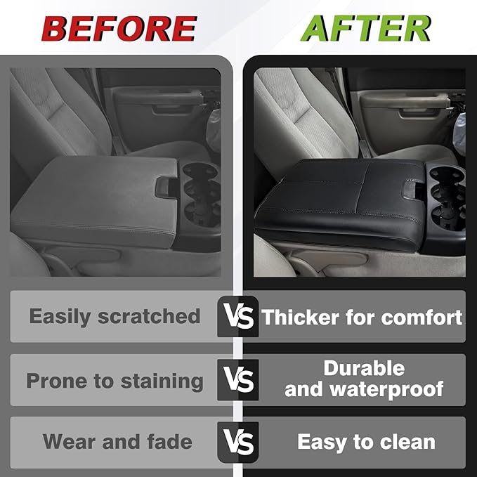 Muslogy Center Console Armrest Cover Compatible with Chevy Silverado/Tahoe & GMC Sierra/Yukon 2007-2013 Comfort Armrest Pad Arm Rest Cushion Vegan Leather Protector Regular Thick(Jump Seat ONLY)