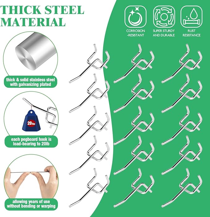 50Pcs 2"/5CM Pegboard Hooks Assortment Set, Metal Peg Board Hooks with 2.5mm Hole Pitch 4mm Wire Diameter Slatwall Hanging Hook for Garage Organization Wall Hanging (Silver)