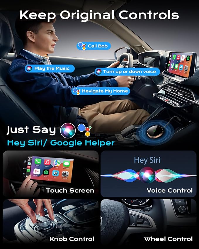 Wireless Carplay Adapter for iPhone & Android Auto 2-in-1, Stable, Plug & Play Low Delay Carplay Wireless Adapter Convert Wired to Wireless Apple Car Play Dongle for iOS 10+/Android 11+(Titanium)