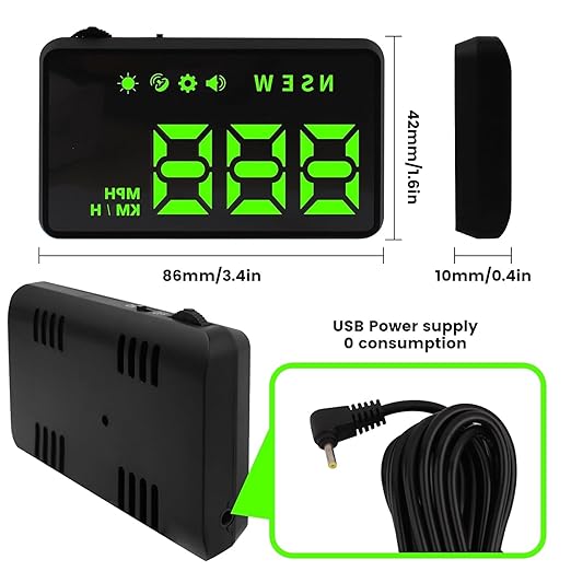 Heads up Display for Cars,Car HUD,Head up Display for Car,Car Speedometer Display,Automatic Brightness Adjustment,Speeding Alert,USB Cable Plug & Play