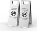 Reserved Parking Sign – Foldable Heavy Duty Plastic A-Frame with Bold “P” Symbol, Bilingual English & Spanish – 24" Tall Reserved Spot Marker for Storefront, Driveway, Garage – Silver