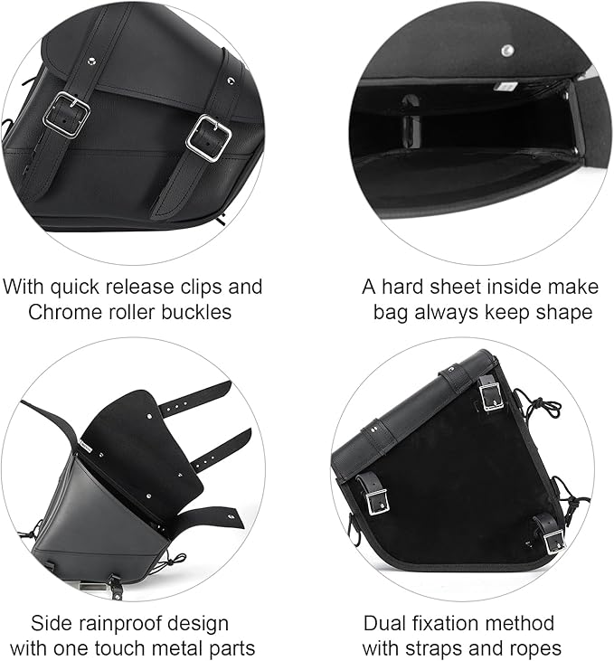 GARGOYLE BELLS Motorcycle Saddle Bags Solo Swing Arm Bag For Sportster Softail PVC Waterproof Motorcycle Luggage Bags for Motorcycle or Bike (Left Side, Black PVC)
