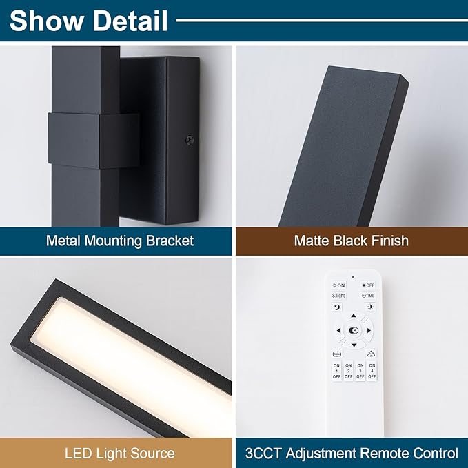 Modern Outdoor Wall Light 3CCT Dimmable LED Outdoor Sconce Lights with Remote Control(3000K 4000K 6000K), 27.2" Black Outside Light Fixtures for House Front Door Garage Porch & Patio