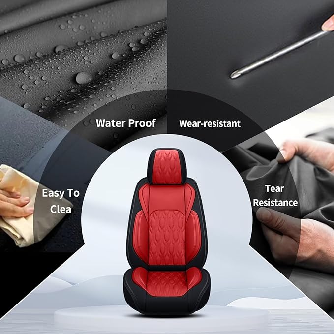 Car Covers Fit for Toyota Camry 2012-2025: Full Set 5 Seats Faux Leather Automotive Waterproof Vehicle Cushion Protector (Black&Red)