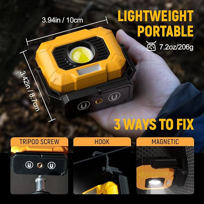Adelante 2Pack Magnetic Work Light Rechargeable, 1500LM LED Work Light, 360° Rotating Stand 3 Color Temperature 12 Modes Waterproof Bright Flashlight for Mechanic, Shop, Working on Cars, Power Outages
