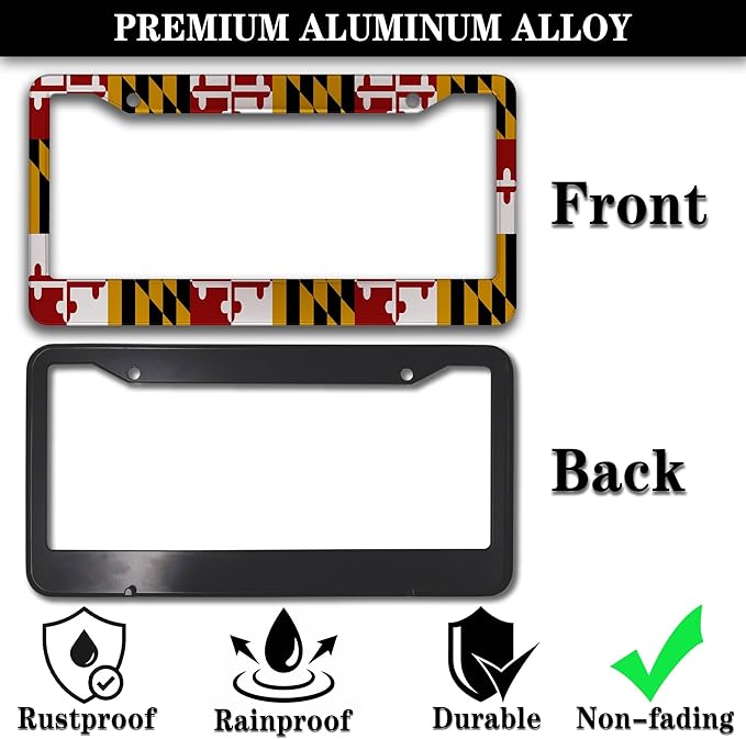 Front License Plate Bracket Multicolor License Plate Frames Flag of Maryland Universal Aluminum Car Accessory 2 Pack with Screw Covers Set