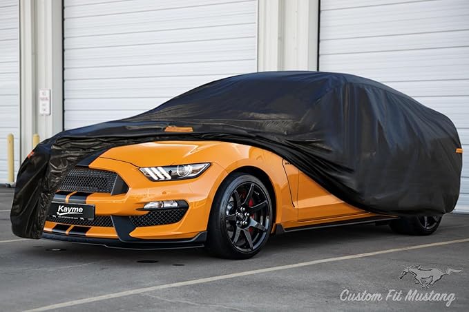 Kayme 7 Layers Car Cover Custom Fit for Ford Mustang/Shelby (1964-2025) Waterproof All Weather for Automobiles, Outdoor Full Cover Rain Sun UV Protection.Black