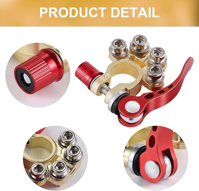 SINGARO Car Battery Terminal Connector, 4 Way Positive and Negative Pole Quick Release Terminal Clip, Applicable to SAE/JIS A Type Terminal Post, Compatible with Cars, Trucks and More（Gold-A）