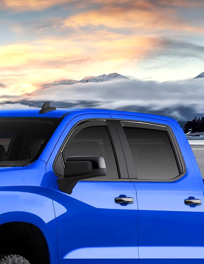in-Channel Window Rain Guards Fit for Truck Chevy Silverado/GMC Sierra 1500 2019-2025 Crew Cab Extra Durable Window Deflectors Vent Visors Shades Exterior Car Accessories Visors Rain Guards