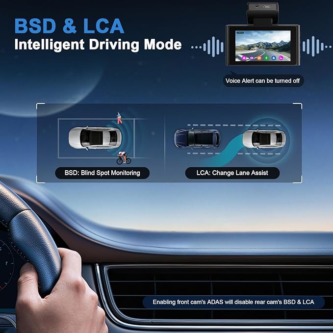 Dash Cam, 4K Dash Cam Front and Rear with ADAS, 170°/150° Wide View, Starlight Night Vision, GPS, WDR, G-Sensor, App Support, 24H Parking Mode, 64GB Card Included