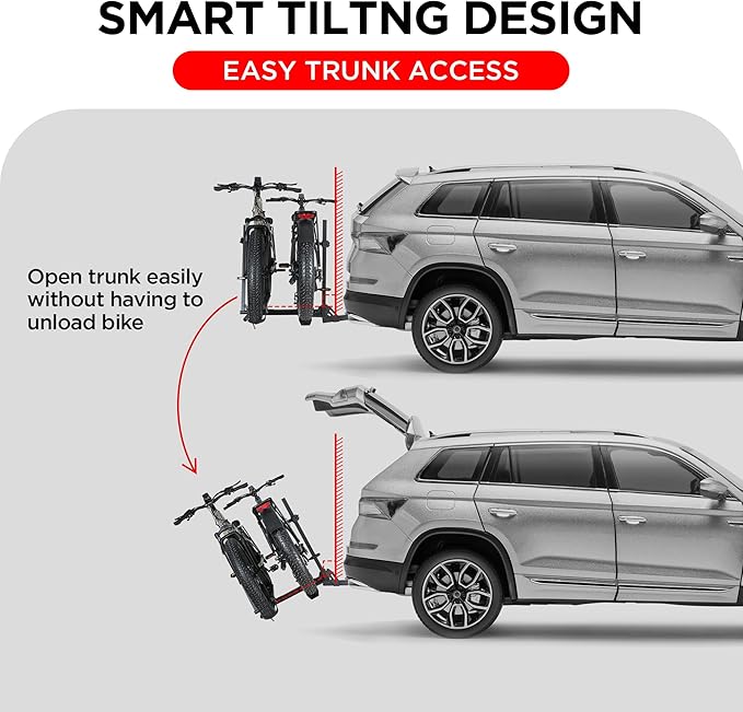 200LBS EZ-FOLD Aluminum 2-Ebike Carrier with Ramp for Bikes and Electric Bike, Car SUV Truck Van RV and Trailer