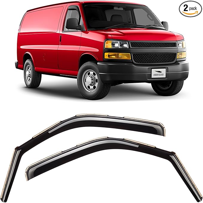 Voron Glass in-Channel Extra Durable Rain Guards for Chevrolet Express Van 2500/3500 1996-2025, Window Deflectors, Vent Window Visors, 2 Pieces - 200280