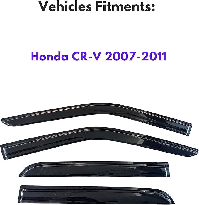 KPY Window Visor Compatible with Honda CR-V 2007-2011 (CRV), 4PC Rain Guard Side Window Vent Deflectors Tape-On Mugen Style, 2007 2008 2009 2010 2011