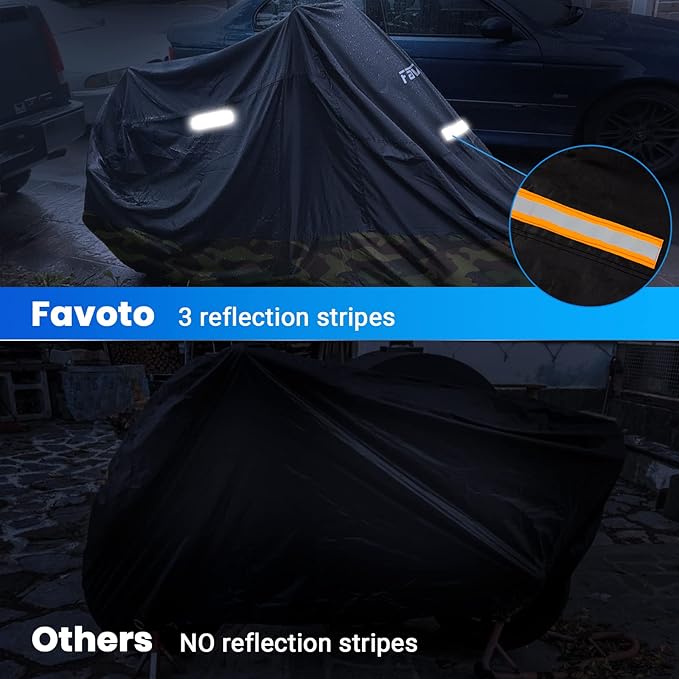 Favoto Motorcycle Cover 96.5 inches Length All Season Universal Weather Waterproof Rain Sun Outdoor Protection Night Reflector with Lock-Holes Storage Bag Motorbike Vehicle Cover