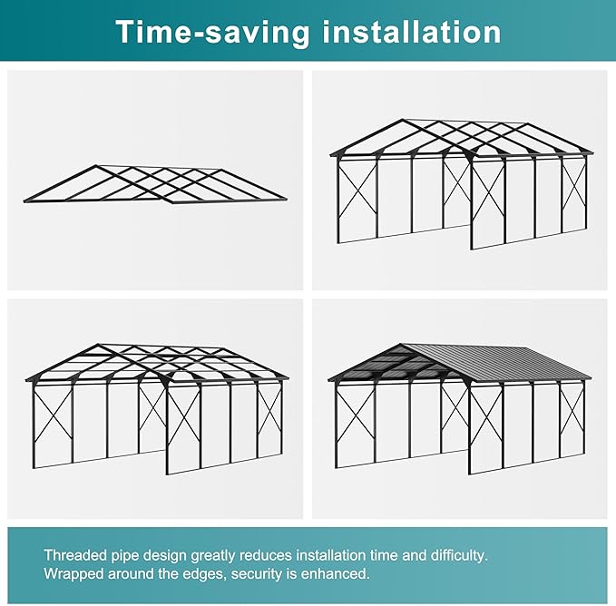 Kullavik 22x12x10 FT Metal Carport, Heavy Duty Carport Canopy with Galvanized Steel Roof, Reinforced Steel Frame & Enhanced Base, All Weather Outdoor Garage for Cars, Trucks, Boats and Tractors