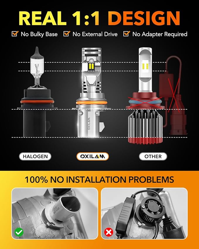 OXILAM 9007/HB5 LED Bulb, 900% Brighter, 3 Min Quick Install, 20 Years Lifespan, No Flicker, 99% Compatibility