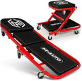 M-AUTO 40-Inch Folding Creeper Rolling Seat, All-in-One Adjustable Roller Garage Chair, Lay Down or Sit, 330LBS Capacity Under Car Roller Creeper with 6 Swivel Casters, Red