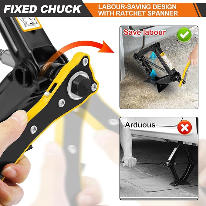 Car Jack Kit - Scissor Car Jack Max 2 Ton(4,409 lbs) Capacity Portable Emergency Tire Change Kit with Ratchet Lug Wrench - Saving Strength Design