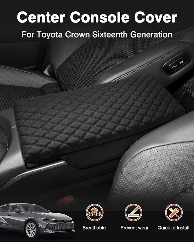 Shademax Toyota Crown Center Console Cover, Armrest Cover Cushion Pad for Toyota Crown 2023 2024 2025 2026 Accessories, PU Leather Middle Consle Lid Armrest Seat Box Cover Protector Anti-Scratch Black