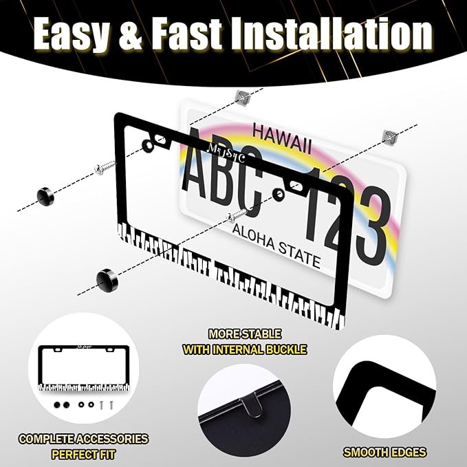 Piano Music License Plate Frame Music Notes License Plate Holder Stainless Steel Front and Rear Car Tags Auto Parts Funny License Plate Decoration with Screws for Men Women s 12.2"x 6.2"