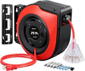 DEWENWILS Retractable Extension Cord Reel, 75 FT Heavy Duty Power Cord, 14/3C SJTOW Retractable Cord Reel, Lighted Triple Outlets, 10A Circuit Breaker, Wall/Ceiling Mount, UL Listed, Red