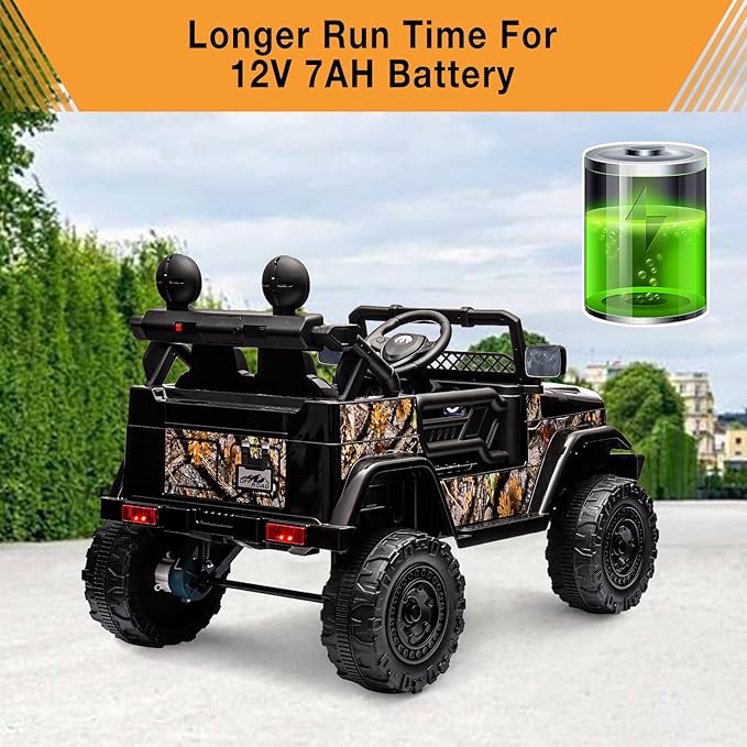 Garvee 12V Kids Ride On Truck Car with Remote Control - Electric Ride On Toys for Toddlers, Spring Suspension, 3 Speeds, LED Lights, Bluetooth Music & Parent Safety Brake