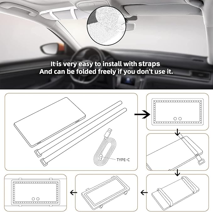 Car Sun Visor Vanity Mirror, 2 Pcs Rechargeable Makeup Mirror With 3 Light Modes & 60 LEDs - Dimmable Clip-on Rear View Sun-Shading Cosmetic, Universal for Car SUV Truck