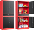 Metal Storage Cabinet with Drawer and Lock,Garage Storage Cabinet with Locking Doors and Shelves,71" Black Red Metal Cabinets,Lockable Steel Tool Cabinets for Garage,Home,Office,Shop