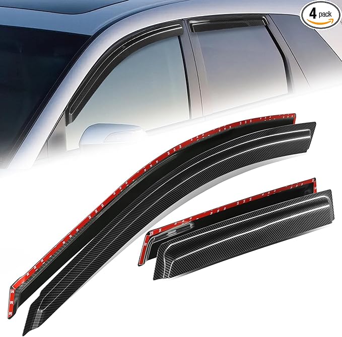 Auto Dynasty 4Pcs Carbon Fiber Pattern Window Visors Compatible with 2007-2012 Acura RDX, Tape-On Front & Rear Window Deflectors Rain Guards Sun Wind Air Side Vent Shade, Glossy Black