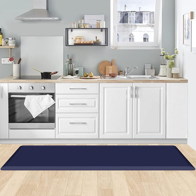 KitchenClouds Kitchen Mat Cushioned Anti Fatigue Kitchen Rug 17.3"x60" Waterproof Non Slip Kitchen Rugs and Mats Standing Desk Mat Comfort Floor Mats for Kitchen House Sink Office (Blue)