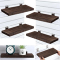 4 Pack Wooden Slatwall Shelf, 16.1" D x 6.7" W x 1.1" H Slatwall Shelves with Metal Hooks Organizer Set Mounted Accessories for Garage Home Workshop Workbench (Brown)