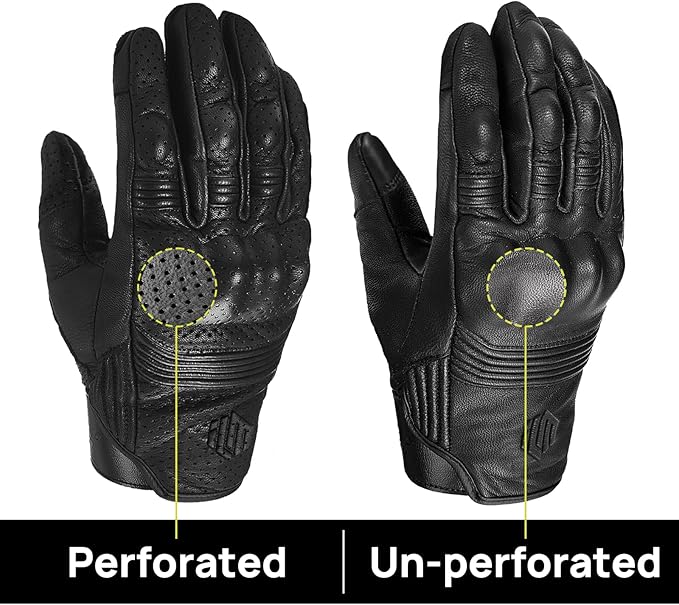 ILM Goatskin Leather Motorcycle Motorbike Powersports Racing Gloves Touchscreen for Men and Women Model DN01(XL, Black Unperforated)