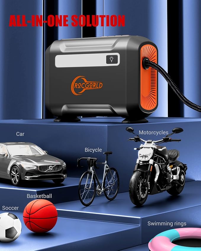 R8 Tire Inflator Portable Air Compressor, DC 12V Air Compressor for Car with Large Dual Digital Screen, 3X Faster Inflation Air Pump for Car Tires, Bike, Ball, Motor - Car Accessories