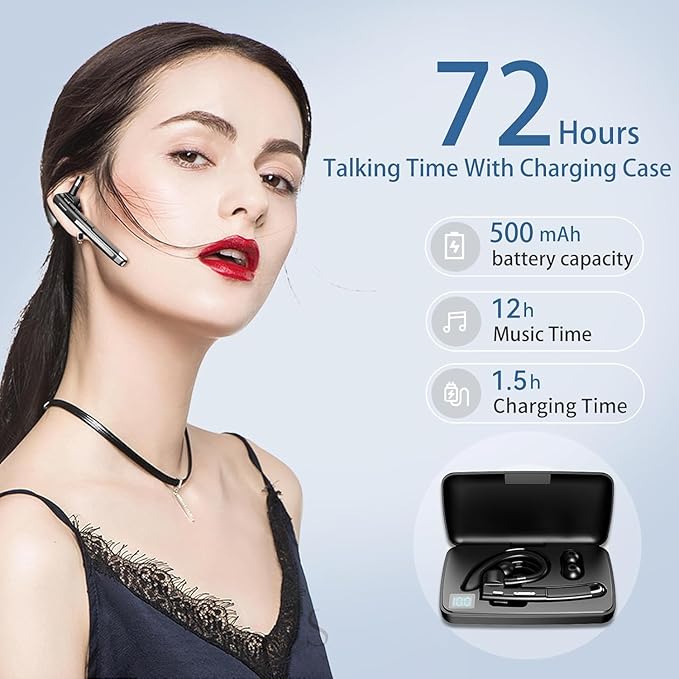 Bluetooth Headset, Wireless Bluetooth Earpiece with mic Trucker Headset for Phone Case Office Phones Built-in Microphone Headphones Manos Libres Noise Cancelling(Black+Silver)