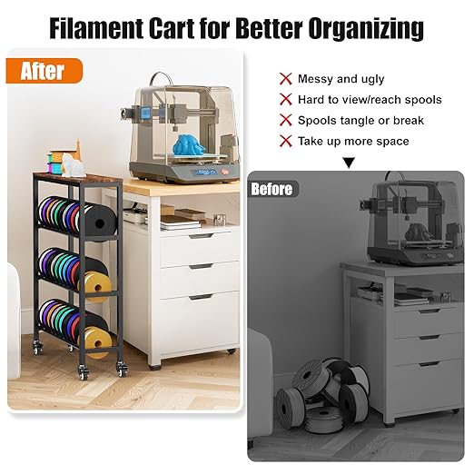 3D Printer Filament Rack Shelf, 4-Tier Filament Storage Cart with Storage Board, Metal Racks for Storage PLA/TPU/ASA/Nylon Filament, 3D Printer Accessories for Workshop Garage 3D Office Storage